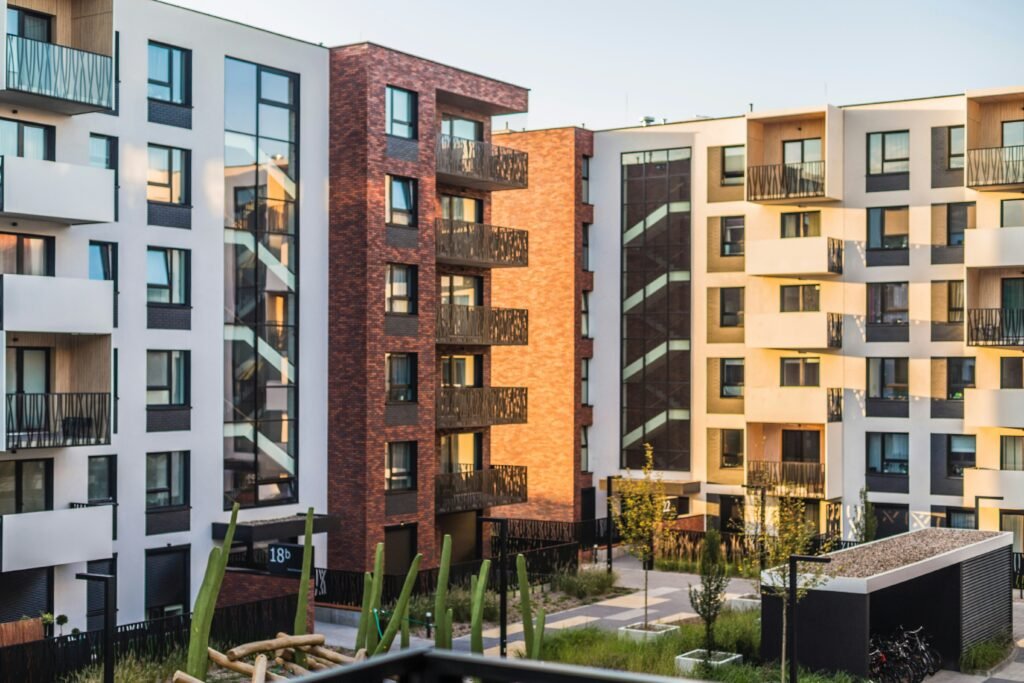 Modern apartment buildings, the kind of societies Flat Rent Kolkata lists in New Town and Salt Lake