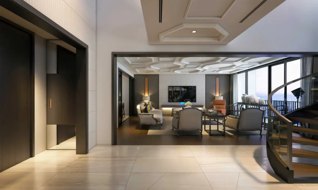 Furnished living room of a modern apartment